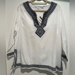 Gretchen Scott Designs - White & Navy Embroidered Tunic